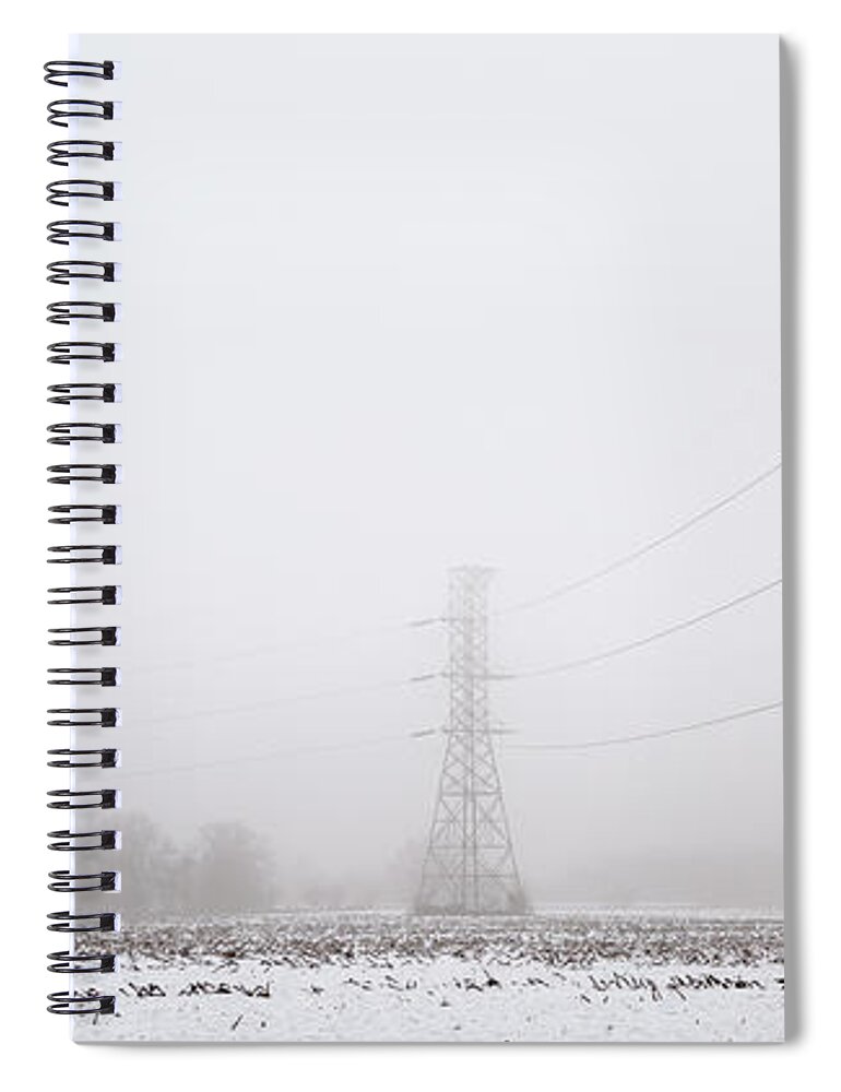 Fog Spiral Notebook featuring the photograph Transmission Tower in Winter Fog by Stephen Russell Shilling