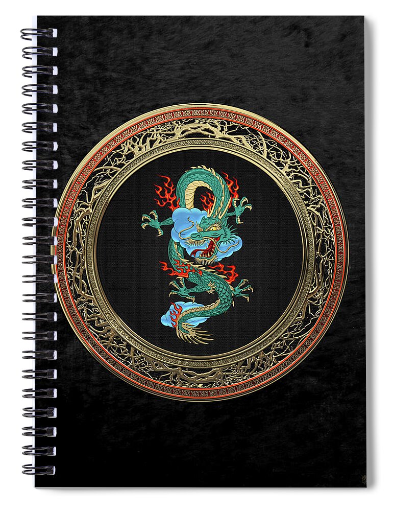'treasure Trove' Collection By Serge Averbukh Spiral Notebook featuring the digital art Treasure Trove - Turquoise Dragon over Black Velvet by Serge Averbukh