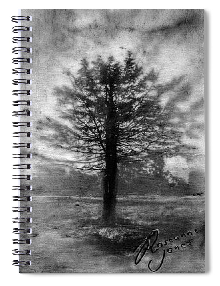 Encaustic Spiral Notebook featuring the mixed media Tree Mist by Roseanne Jones