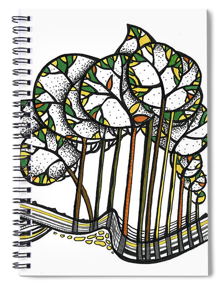 Trees Spiral Notebook featuring the drawing Treeland by Aniko Hencz