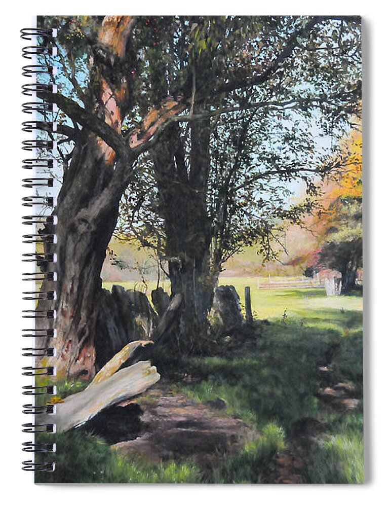 Landscape Spiral Notebook featuring the painting Trees near Rhug. by Harry Robertson