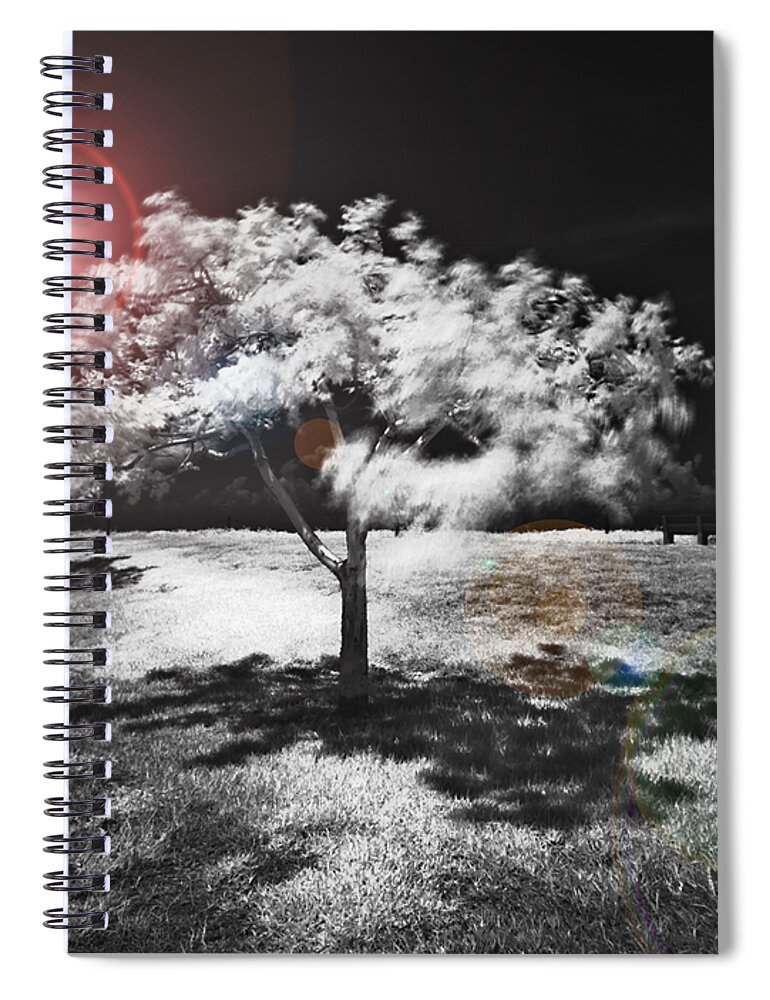 Infrared Spiral Notebook featuring the mixed media Trees with Science Fiction Sky 91774031 by Rolf Bertram