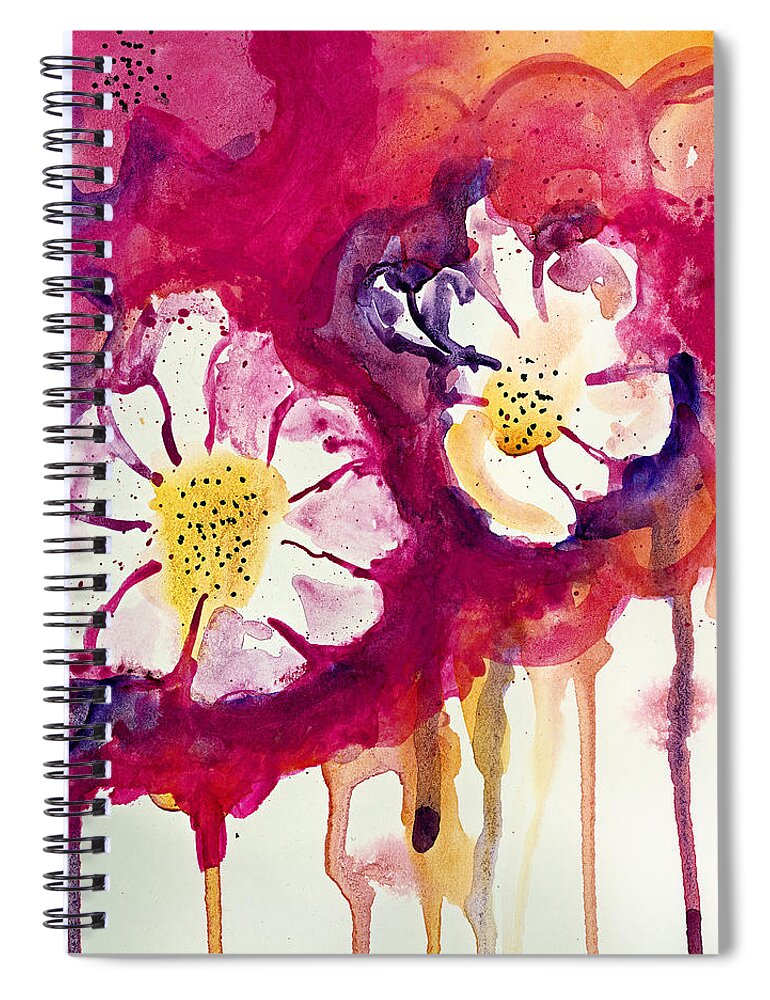 Modern Spiral Notebook featuring the mixed media Tres Floras by Tonya Doughty