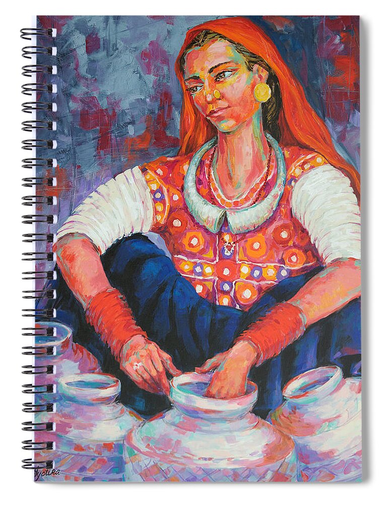 Tribal Woman Spiral Notebook featuring the painting Tribal Beauty of Kutch by Jyotika Shroff