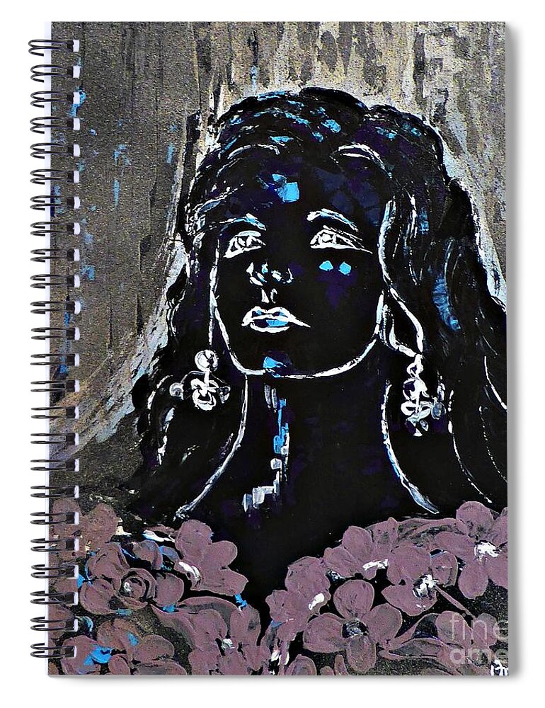 Amalia Rodrigues Spiral Notebook featuring the painting Tribute to Amalia Rodrigues by Amalia Suruceanu