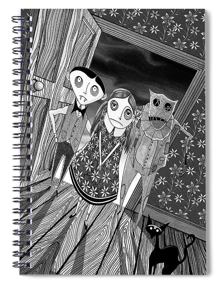 Trick Or Treat Spiral Notebook featuring the drawing Trick or Treat by Andrew Hitchen