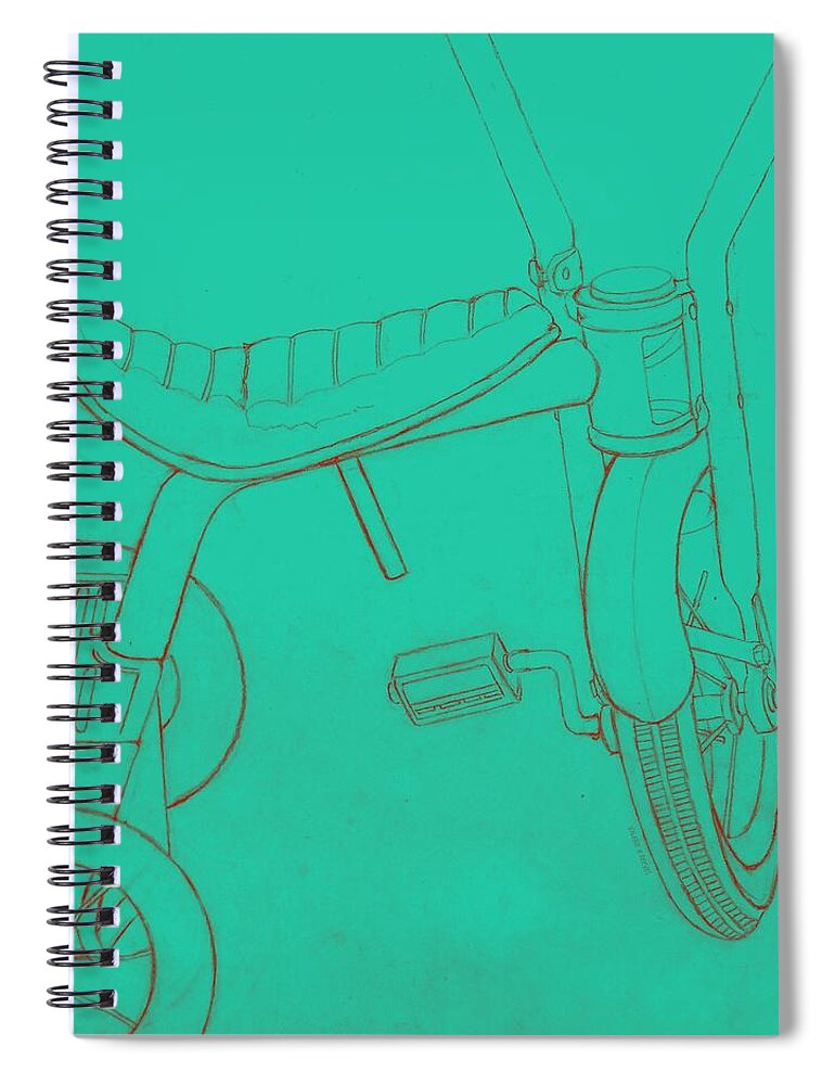 Trike Spiral Notebook featuring the drawing Trike on Turquoise by Valerie Reeves