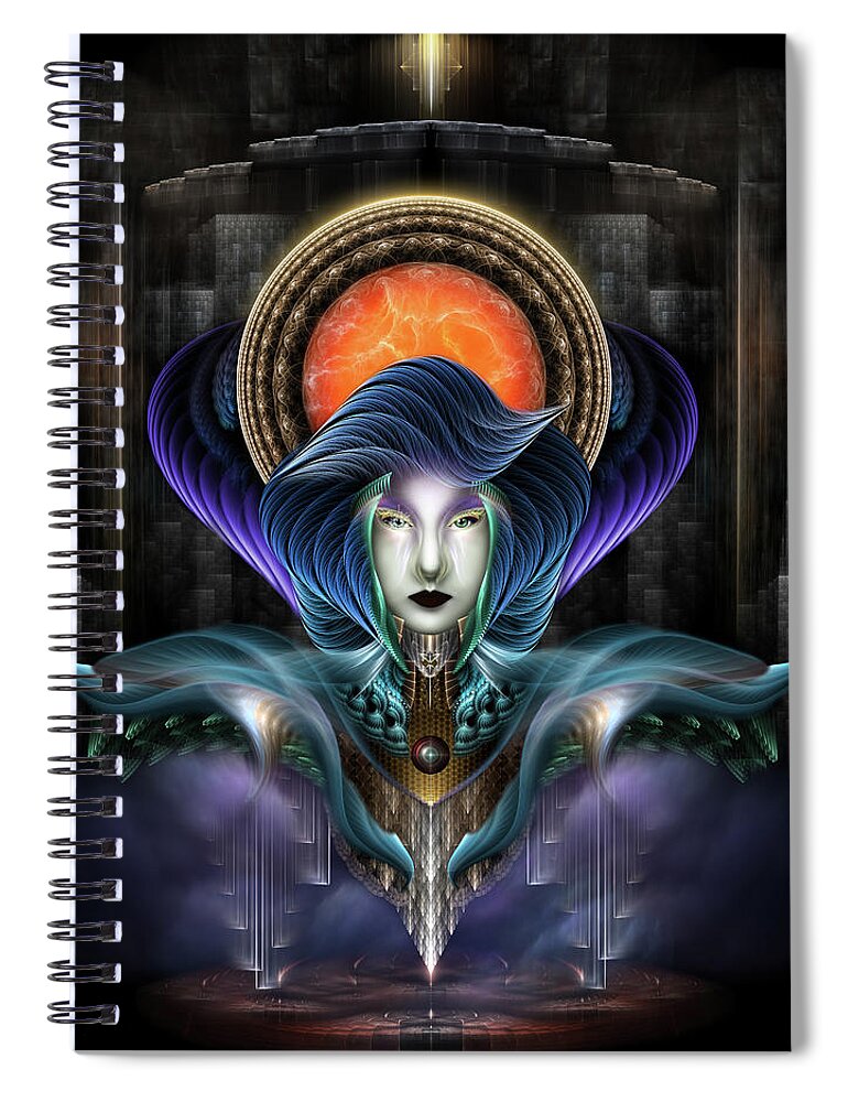 Fractal Spiral Notebook featuring the digital art Trilia Goddess Of The Orange Moon by Rolando Burbon