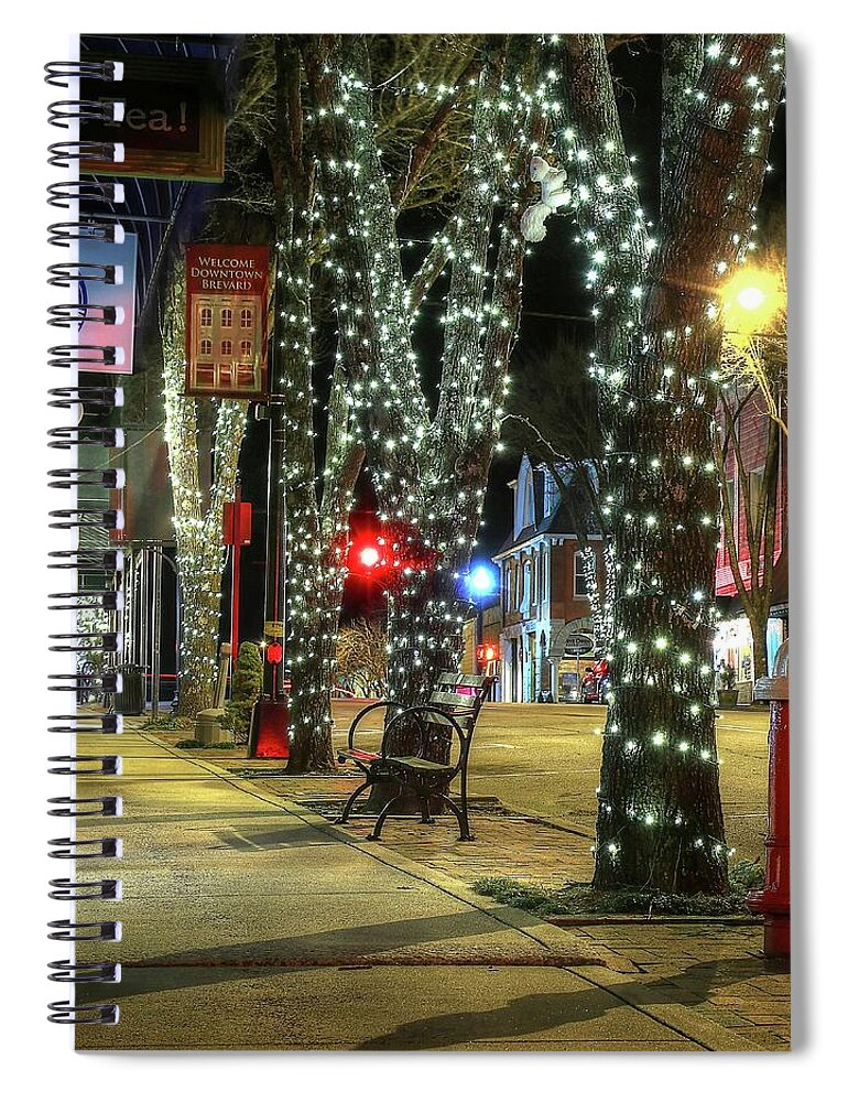 Tripping The Light In Downtown Brevard North Carolina Spiral Notebook featuring the photograph Tripping The Light In Downtown Brevard North Carolina by Carol Montoya