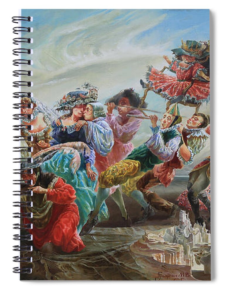 Russian Artists New Wave Spiral Notebook featuring the painting Triumph of the Doll. From Triptych Procession by Maya Gusarina