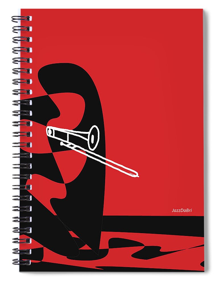 Jazzdabri Spiral Notebook featuring the digital art Trombone in Red by David Bridburg