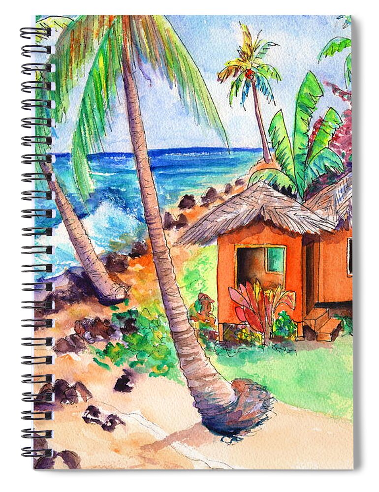 Beach Hut Spiral Notebook featuring the painting Tropical Beach Hut by Marionette Taboniar