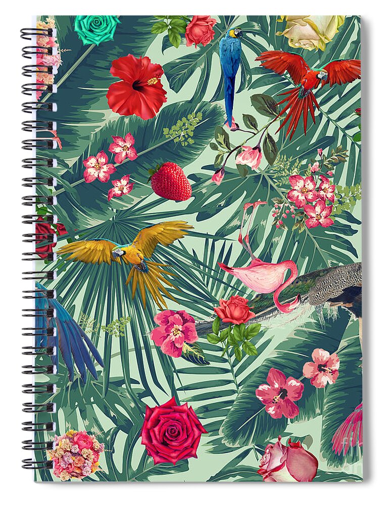 Nature Pattern Spiral Notebook featuring the digital art Green Tropical Paradise by Mark Ashkenazi