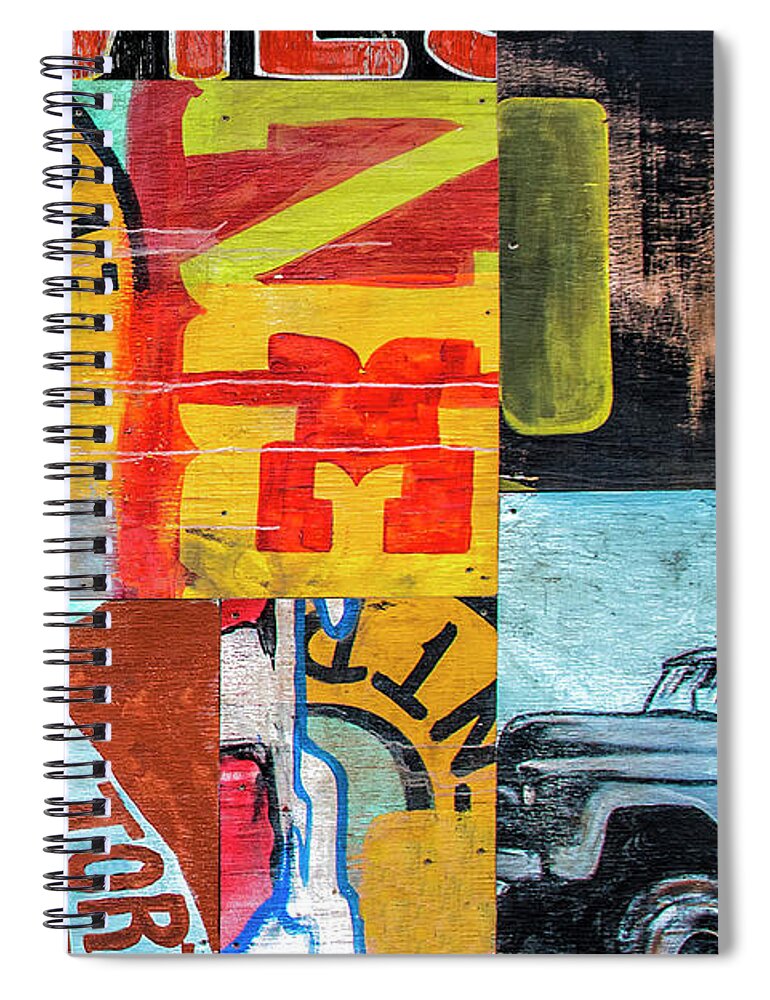 Mural Spiral Notebook featuring the mixed media Truck and Roses by Terry Rowe