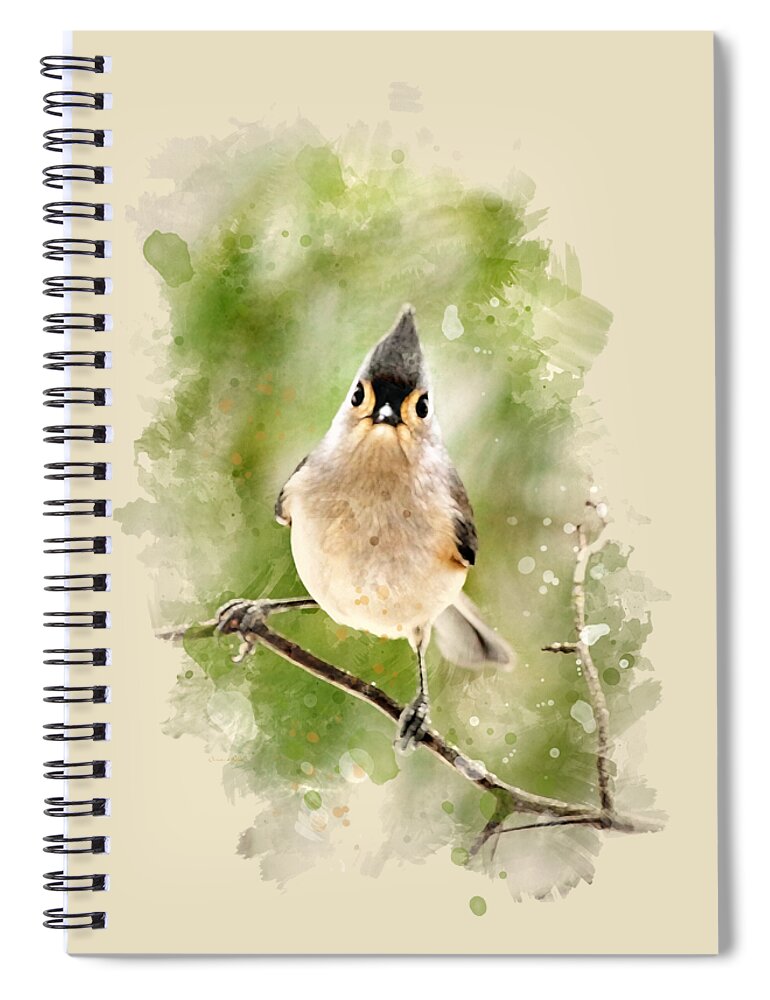 Bird Spiral Notebook featuring the mixed media Tufted Titmouse - Watercolor Art by Christina Rollo