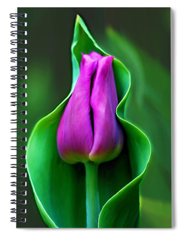 Tulip Spiral Notebook featuring the photograph Tulip Cradled In Leaf by Michelle Joseph-Long