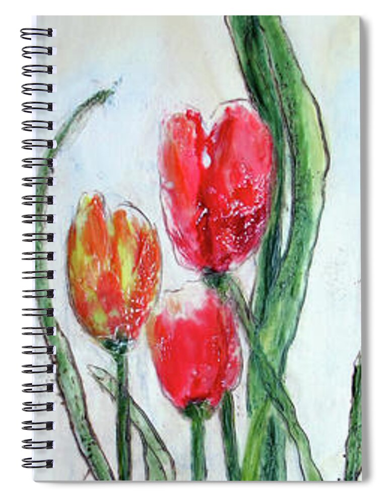 Encaustic Spiral Notebook featuring the painting Tulip Trio by Christine Chin-Fook
