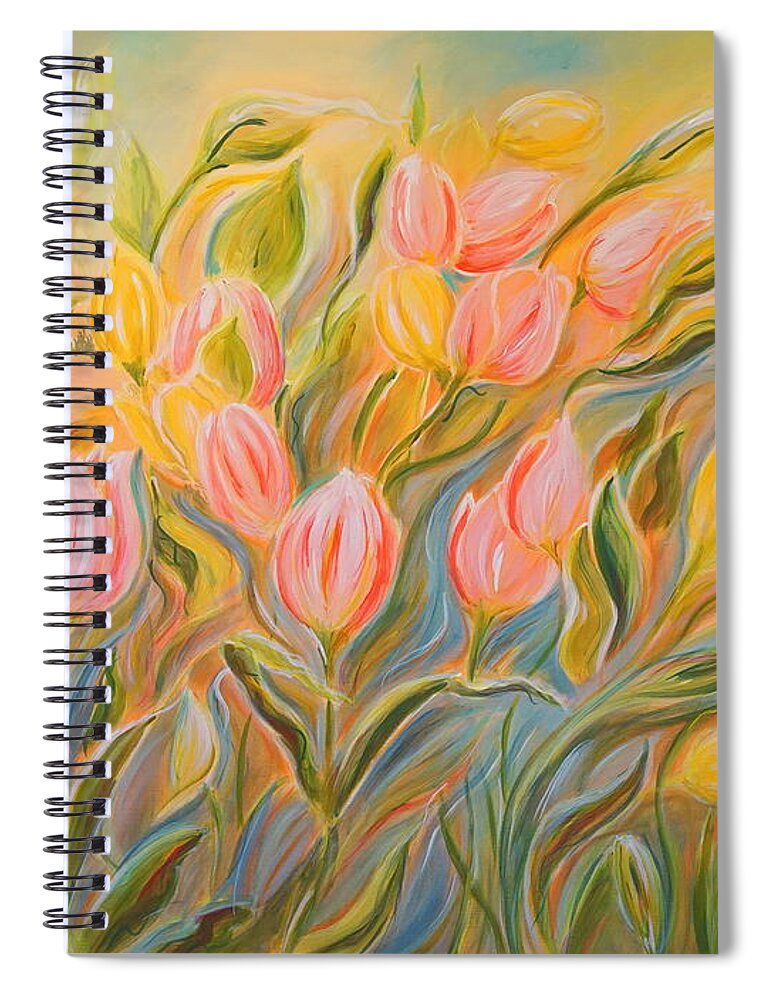 Floral Spiral Notebook featuring the painting Tulips by Theresa Marie Johnson