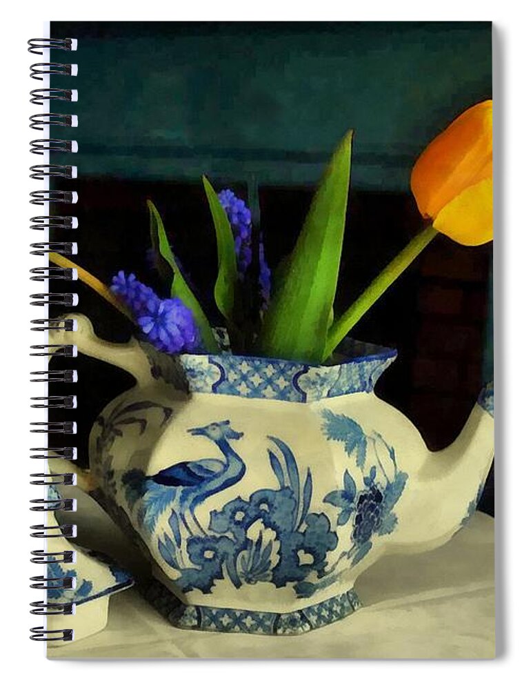 Still Life Spiral Notebook featuring the painting Tulip Teapot by RC DeWinter