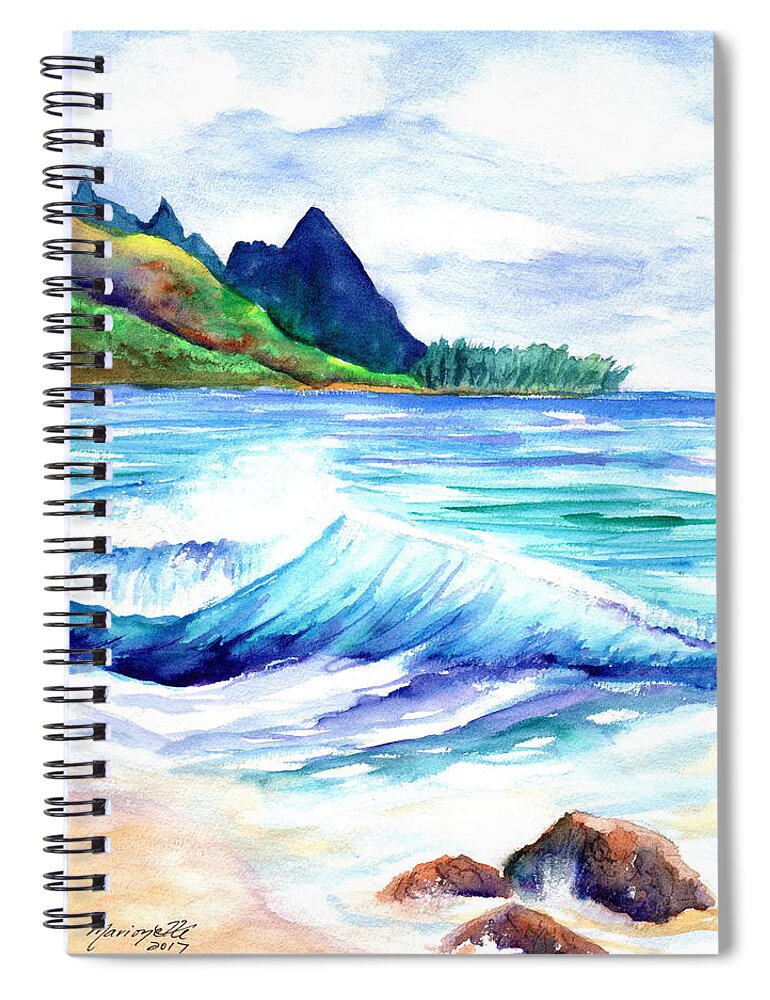 Tunnels Beach Spiral Notebook featuring the painting Tunnels Beach by Marionette Taboniar