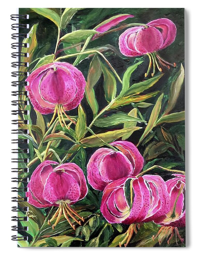 Flowers Spiral Notebook featuring the painting Turk Tigers In My Garden by Jane Ricker
