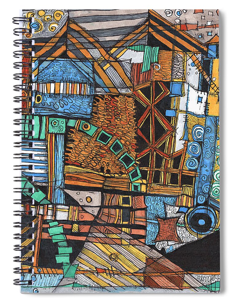 Abstract Spiral Notebook featuring the drawing Infrastructure by Sandra Church