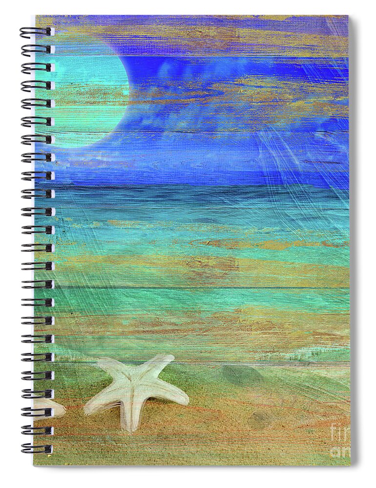 Turquoise Spiral Notebook featuring the painting Turquoise Moon by Mindy Sommers