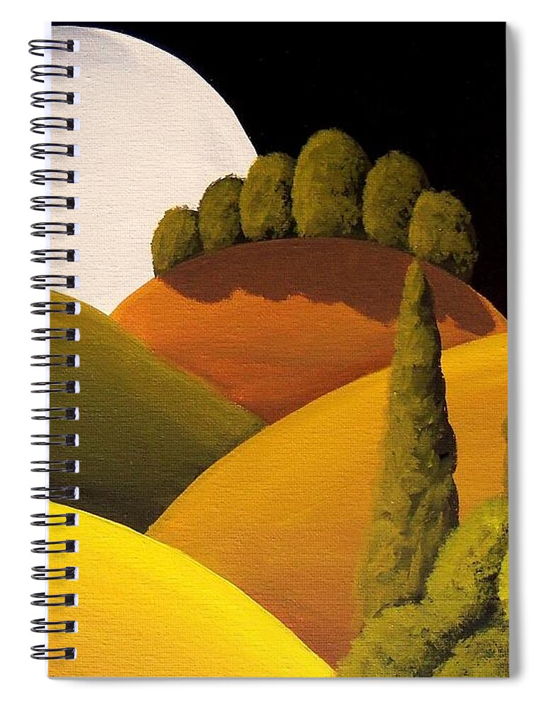 Folk Art Spiral Notebook featuring the painting Tuscan Moon - landscape by Debbie Criswell
