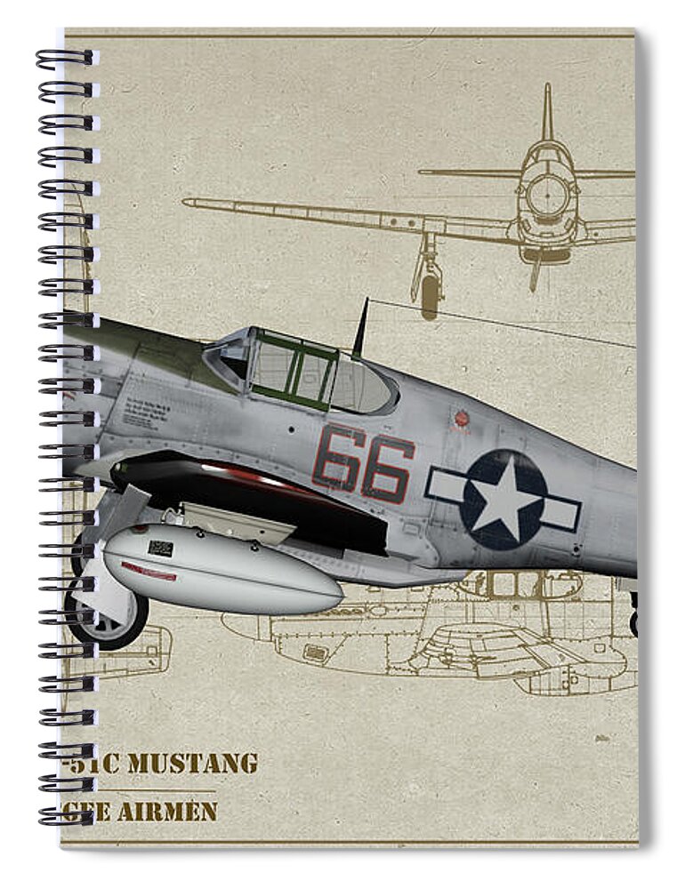 332nd Fighter Group Spiral Notebook featuring the digital art Tuskegee P-51B By Request - Profile Art by Tommy Anderson