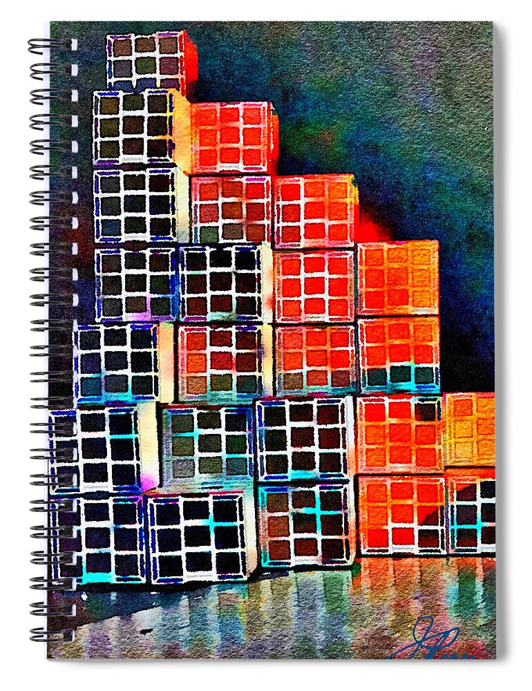 Stacked Colorful Boxes Spiral Notebook featuring the painting Twenty Four Boxes by Joan Reese
