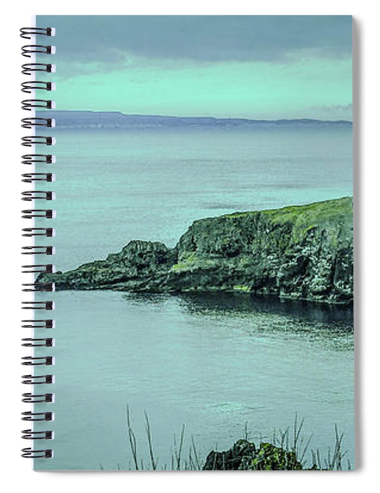 Ireland Rocks Series By Lexa Harpell Spiral Notebook featuring the photograph Twilight on the Antrim Coast Norhern Ireland by Lexa Harpell