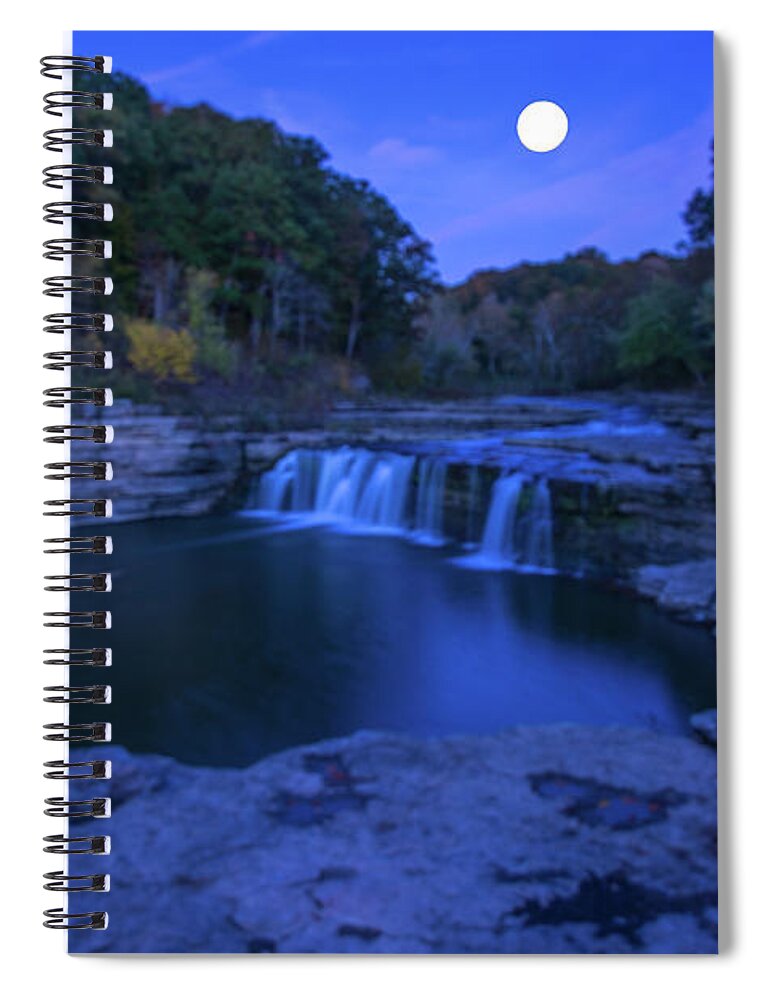 Twilight Spiral Notebook featuring the photograph Twilight Super Moon Cataract Falls by Randall Branham