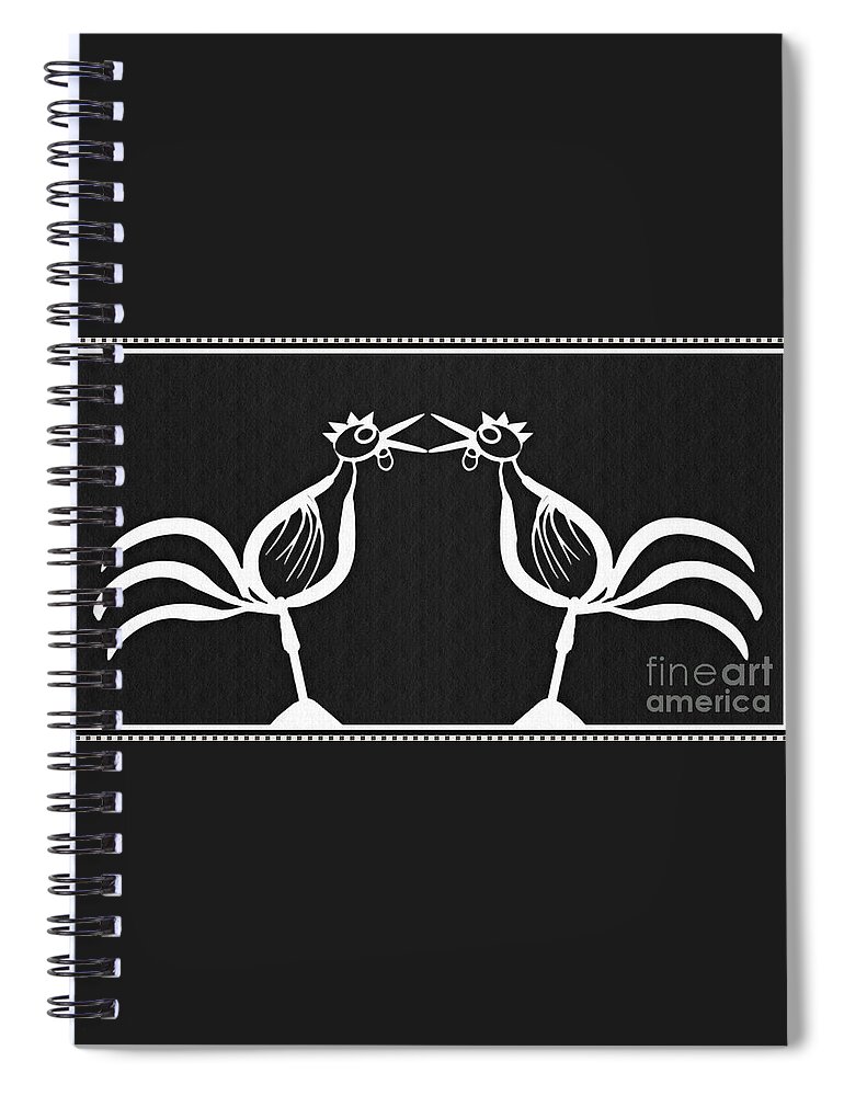 Cockerel Spiral Notebook featuring the digital art Two Crowing Roosters 2 by Sarah Loft