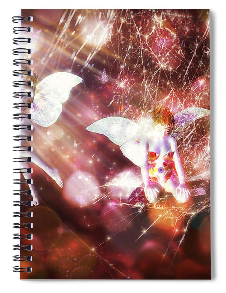 Two Fairies Spiral Notebook featuring the digital art Two Fairies in the web by Lilia S