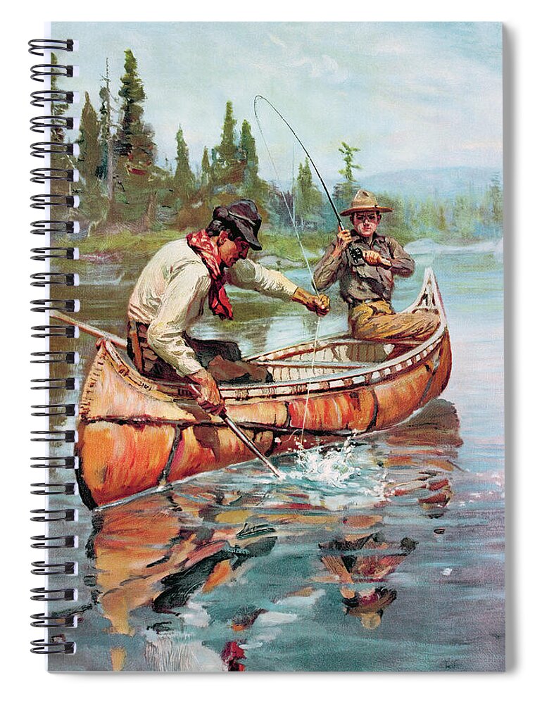 Outdoor Spiral Notebook featuring the painting Two Fishermen In Canoe by Philip R Goodwin