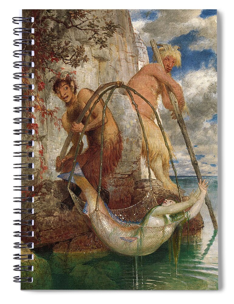 Arnold Boecklin Spiral Notebook featuring the painting Two fishing Pan's by Arnold Boecklin