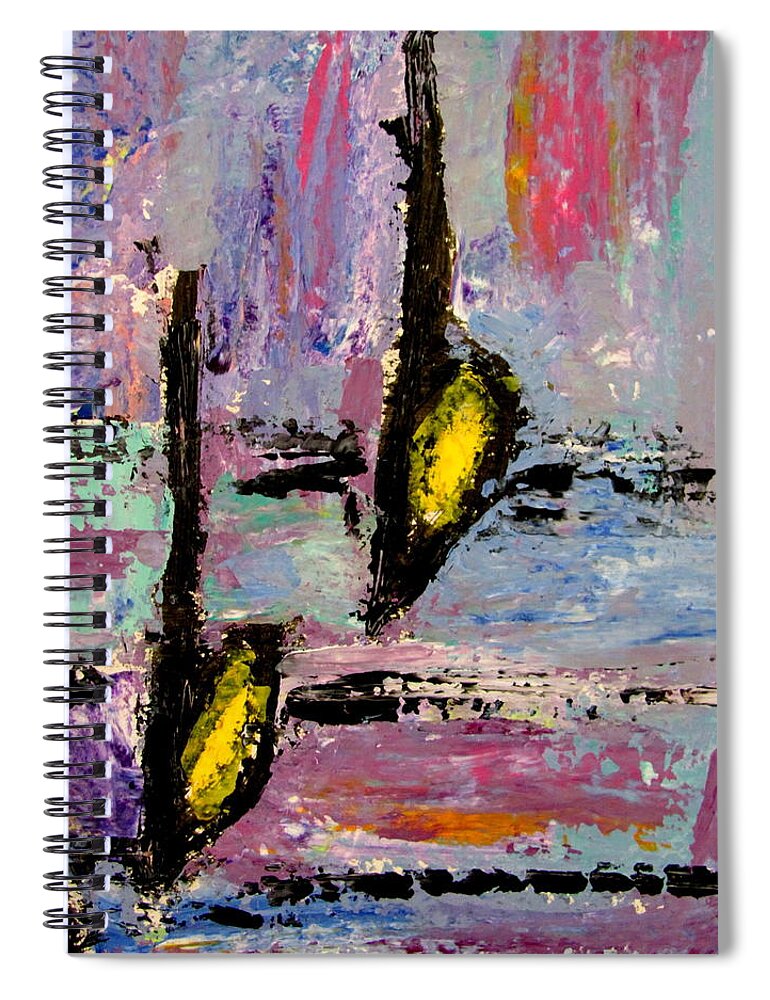 Music Spiral Notebook featuring the painting Two Flats by Anita Burgermeister