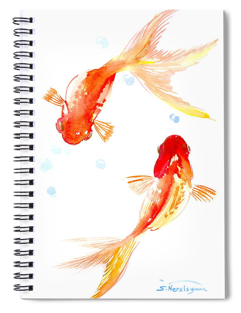 Feng Shui Spiral Notebook featuring the painting Two Goldfish Feng Shui by Suren Nersisyan