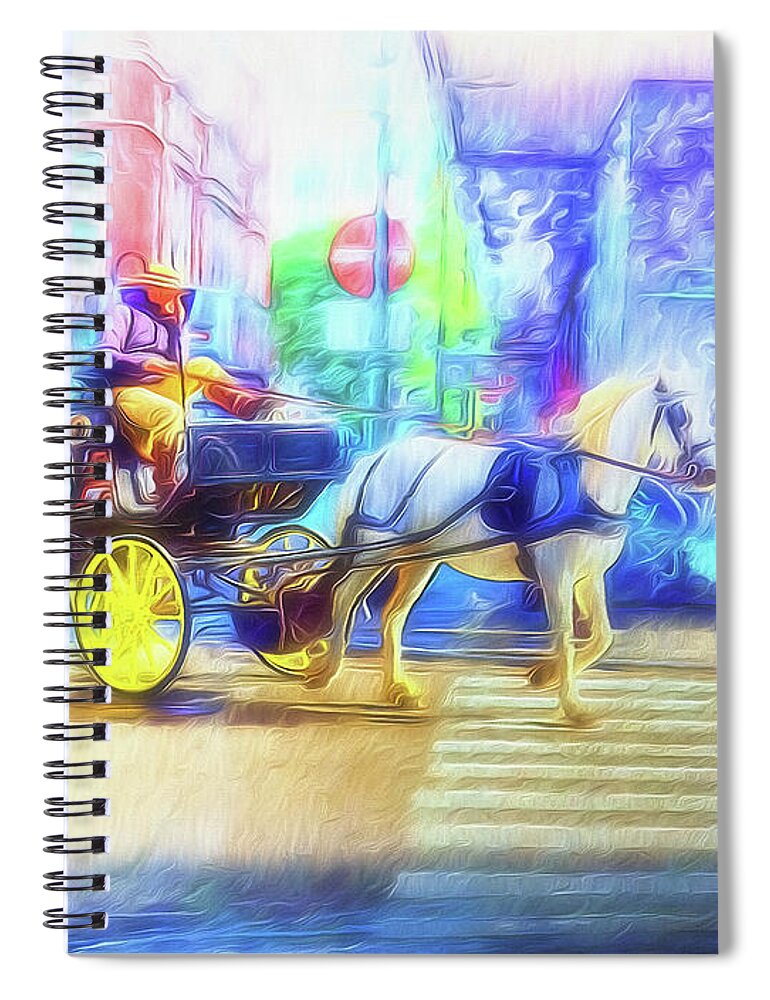  Spiral Notebook featuring the digital art Two Nights in Brussels 9 - One Horse-Powered by Leigh Kemp