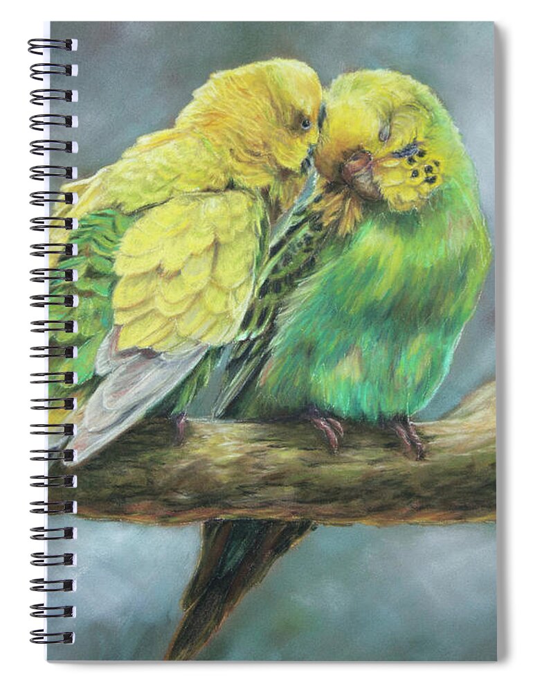 Budgie Spiral Notebook featuring the pastel Two of a Kind by Kirsty Rebecca