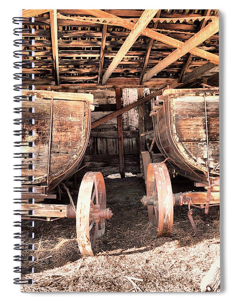 Old Spiral Notebook featuring the photograph Two old wagons by Jeff Swan