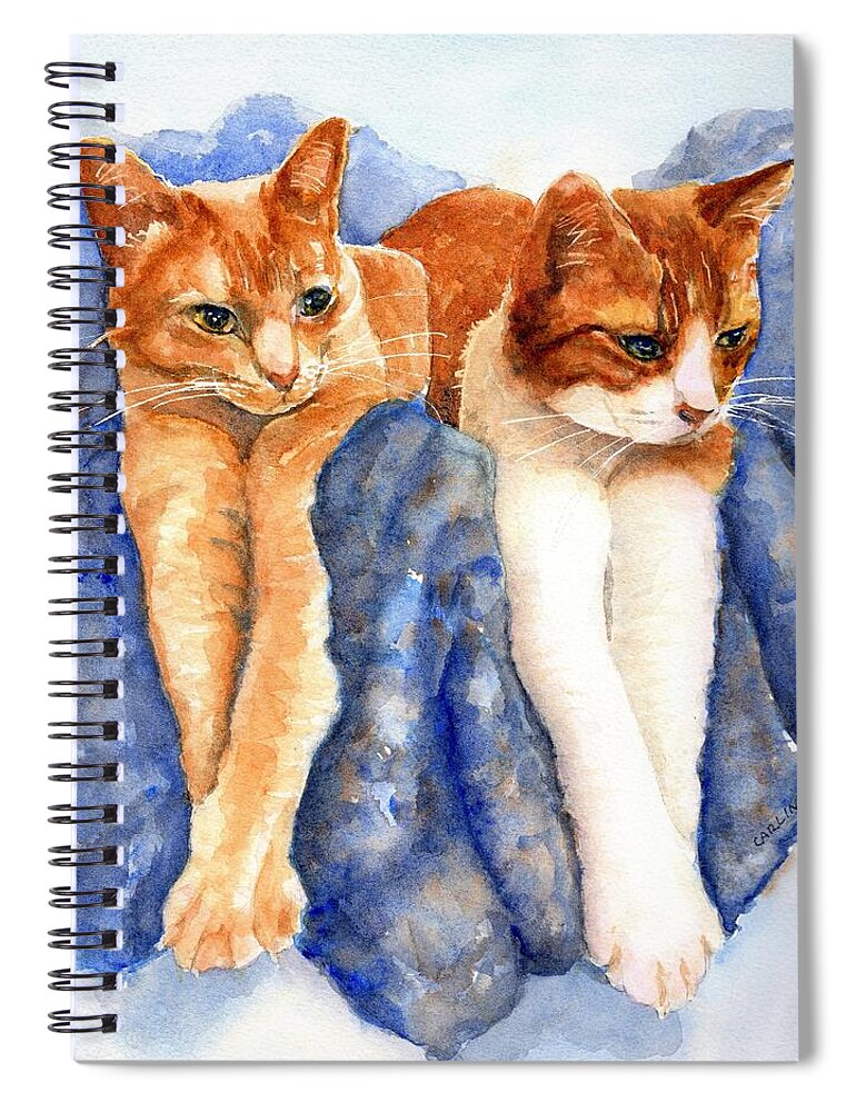 Cats Spiral Notebook featuring the painting Two Orange Tabby Cats by Carlin Blahnik CarlinArtWatercolor