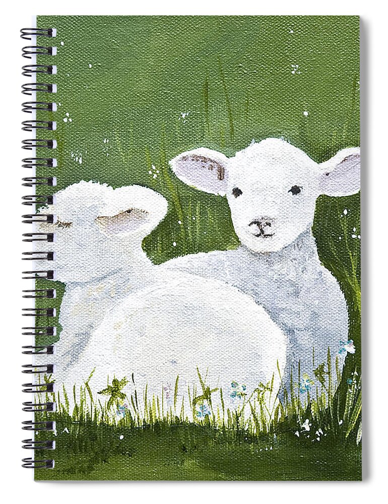 Lambs Spiral Notebook featuring the painting Two Wee Sheep by Virginia McLaren