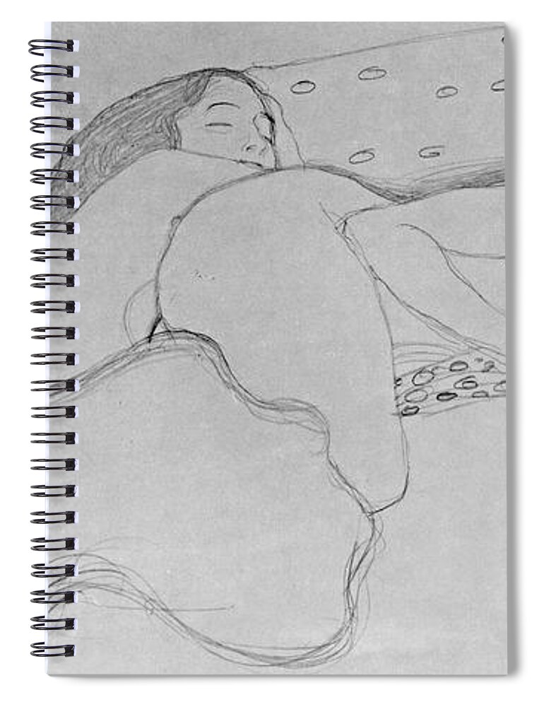 Klimt Spiral Notebook featuring the drawing Two Women Asleep by Gustav Klimt