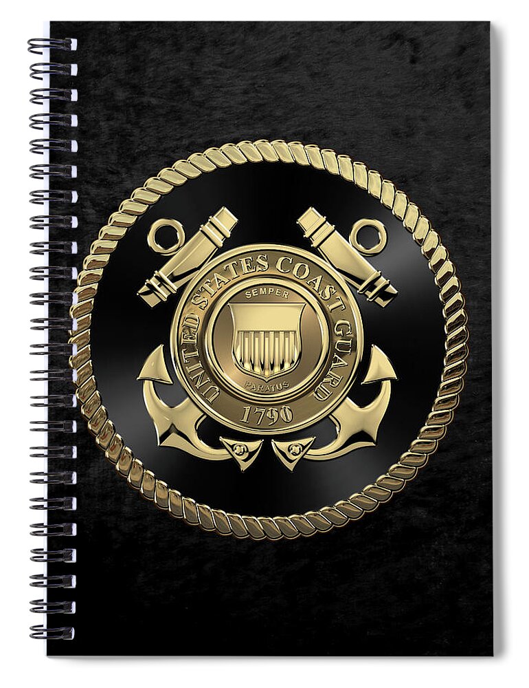 'military Insignia & Heraldry' Collection By Serge Averbukh Spiral Notebook featuring the digital art U. S. Coast Guard - U S C G Emblem Black Edition over Black Velvet by Serge Averbukh
