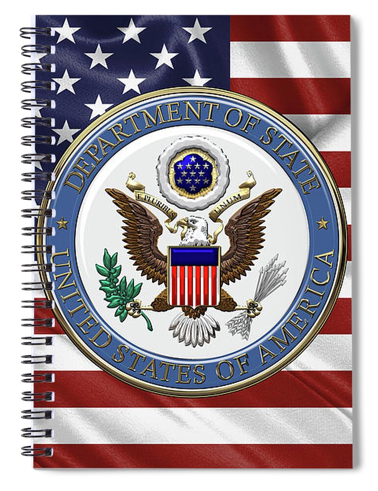 �insignia 3d� By Serge Averbukh Spiral Notebook featuring the digital art U. S. Department of State - Emblem over American Flag by Serge Averbukh