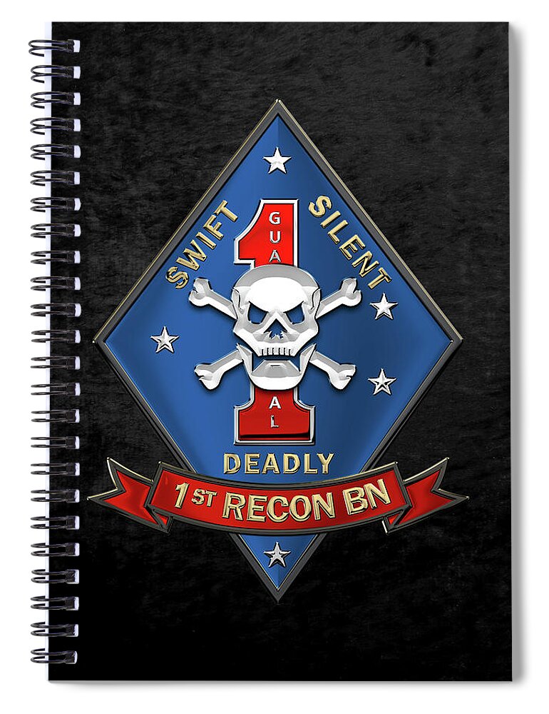 'military Insignia & Heraldry' Collection By Serge Averbukh Spiral Notebook featuring the digital art U S M C 1st Reconnaissance Battalion - 1st Recon Bn Insignia over Black Velvet by Serge Averbukh