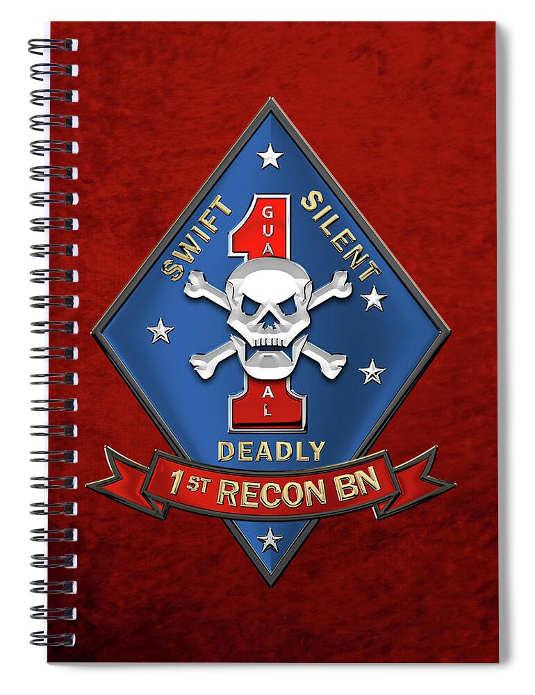 'military Insignia & Heraldry' Collection By Serge Averbukh Spiral Notebook featuring the digital art U S M C 1st Reconnaissance Battalion - 1st Recon Bn Insignia over Red Velvet by Serge Averbukh