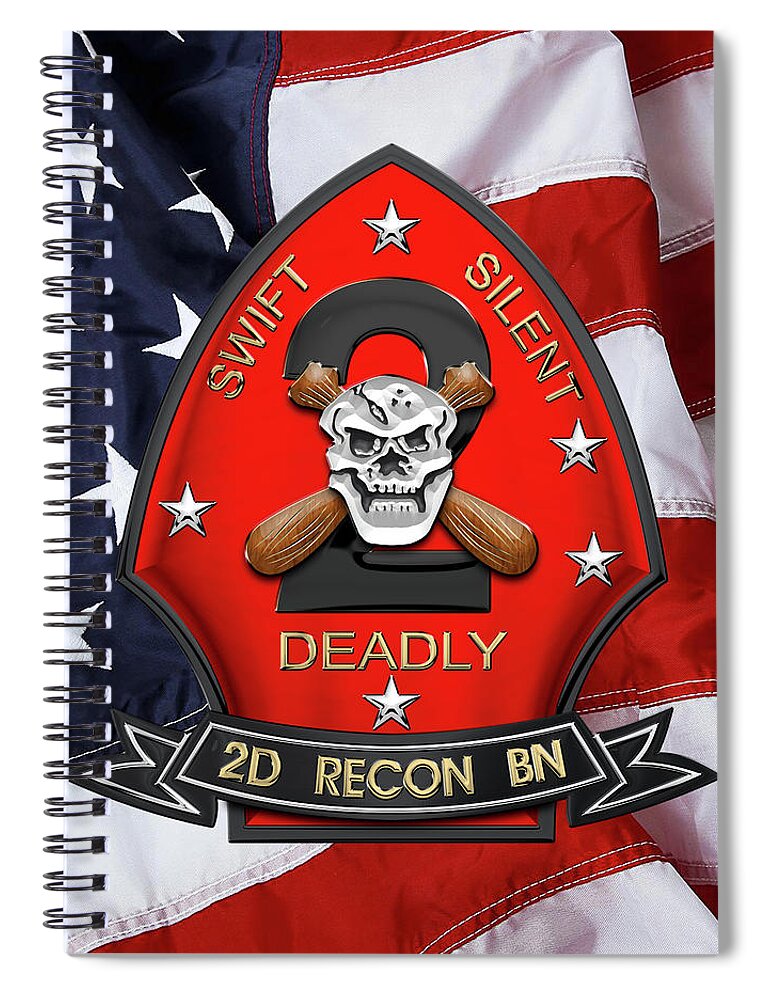'military Insignia & Heraldry' Collection By Serge Averbukh Spiral Notebook featuring the digital art U S M C 2nd Reconnaissance Battalion - 2nd Recon Bn Insignia over American Flag by Serge Averbukh