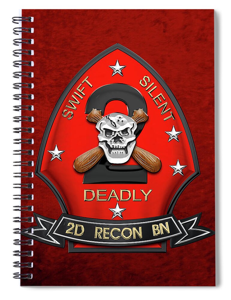 'military Insignia & Heraldry' Collection By Serge Averbukh Spiral Notebook featuring the digital art U S M C 2nd Reconnaissance Battalion - 2nd Recon Bn Insignia over Red Velvet by Serge Averbukh
